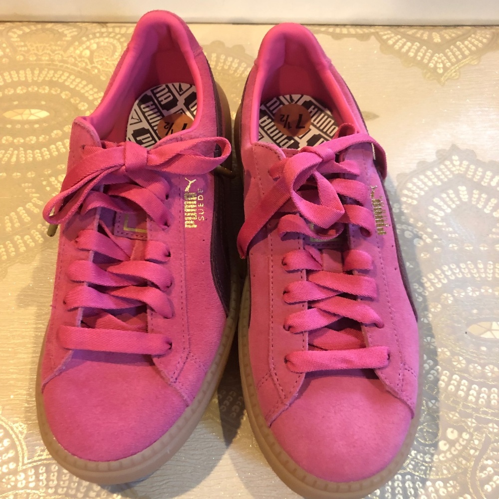 Puma Pink and Dark Burgundy Platform Suede Sneakers - Picture 4 of 6